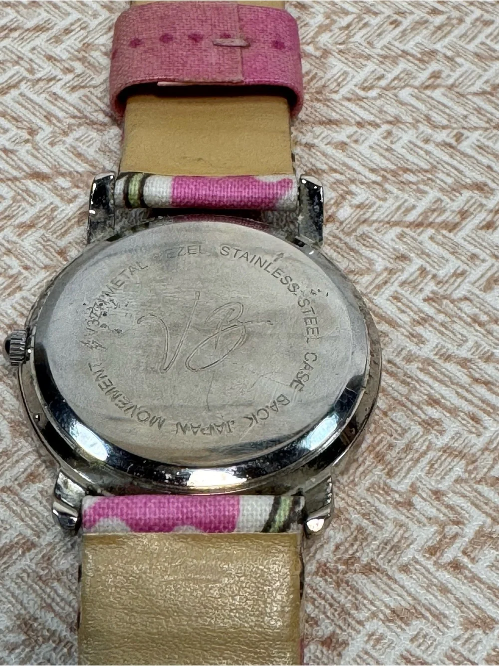 Vera Bradley Pink Floral Fabric Strap Watch with Silver Dial
